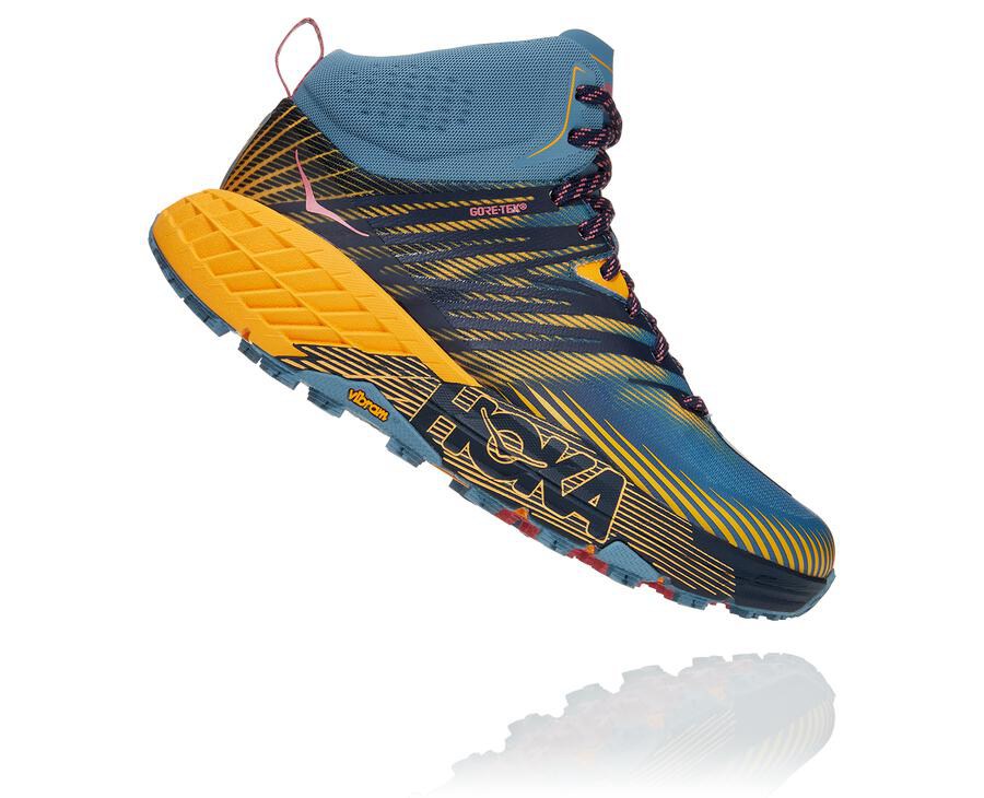 Hoka One One Womens Trail Shoes - Speedgoat Mid GORE-TEX 2 - Blue - ESIA17286